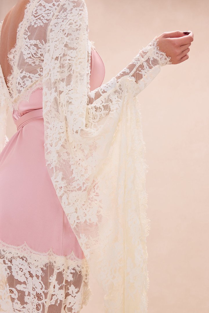 Amelia Satin Lace Mini Dress - Mauve