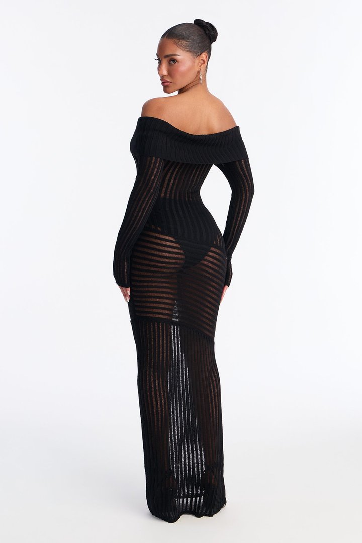 Sheer Instinct Sweater Maxi Dress - Black