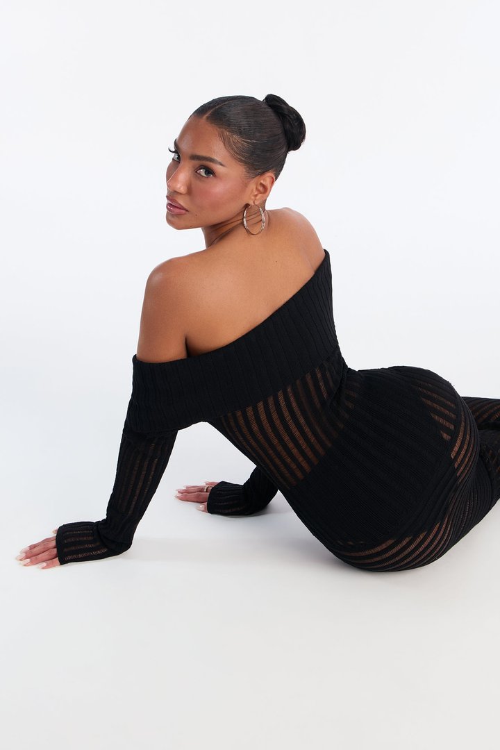 Sheer Instinct Sweater Maxi Dress - Black