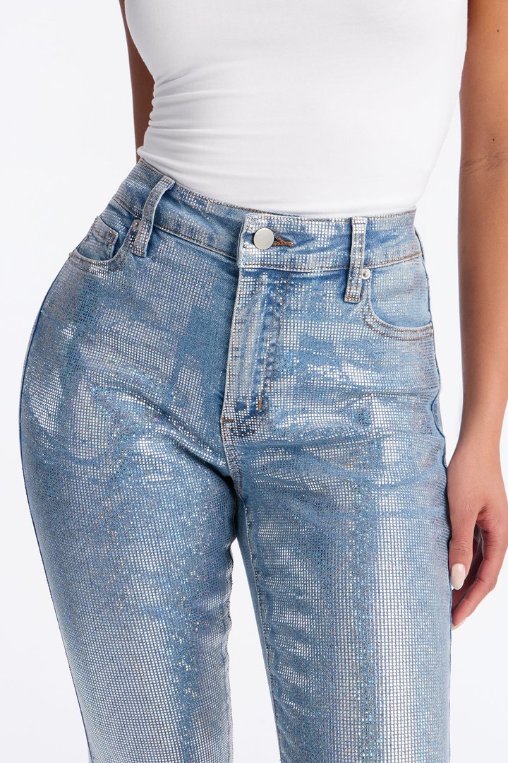 Elegante Foil Print Skinny Jeans - Light Wash