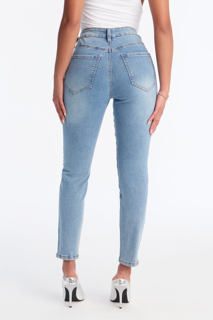 Elegante Foil Print Skinny Jeans - Light Wash