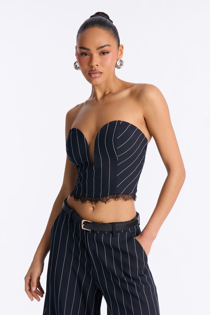 Personal Business Belted Pinstripe Pant Set - Navy