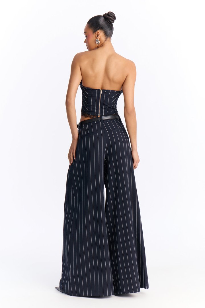 Personal Business Belted Pinstripe Pant Set - Navy