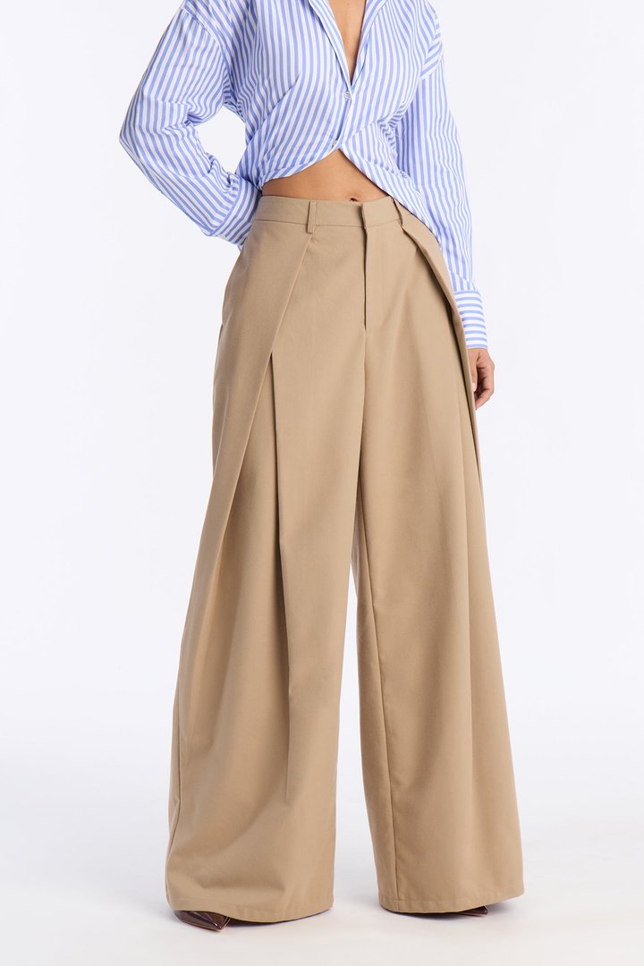 Executive Realness Pleated Wide Leg Trouser 33″ - Taupe