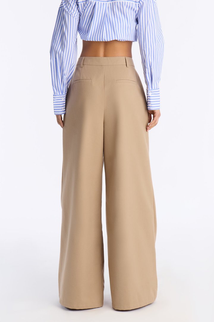 Executive Realness Pleated Wide Leg Trouser 33″ - Taupe
