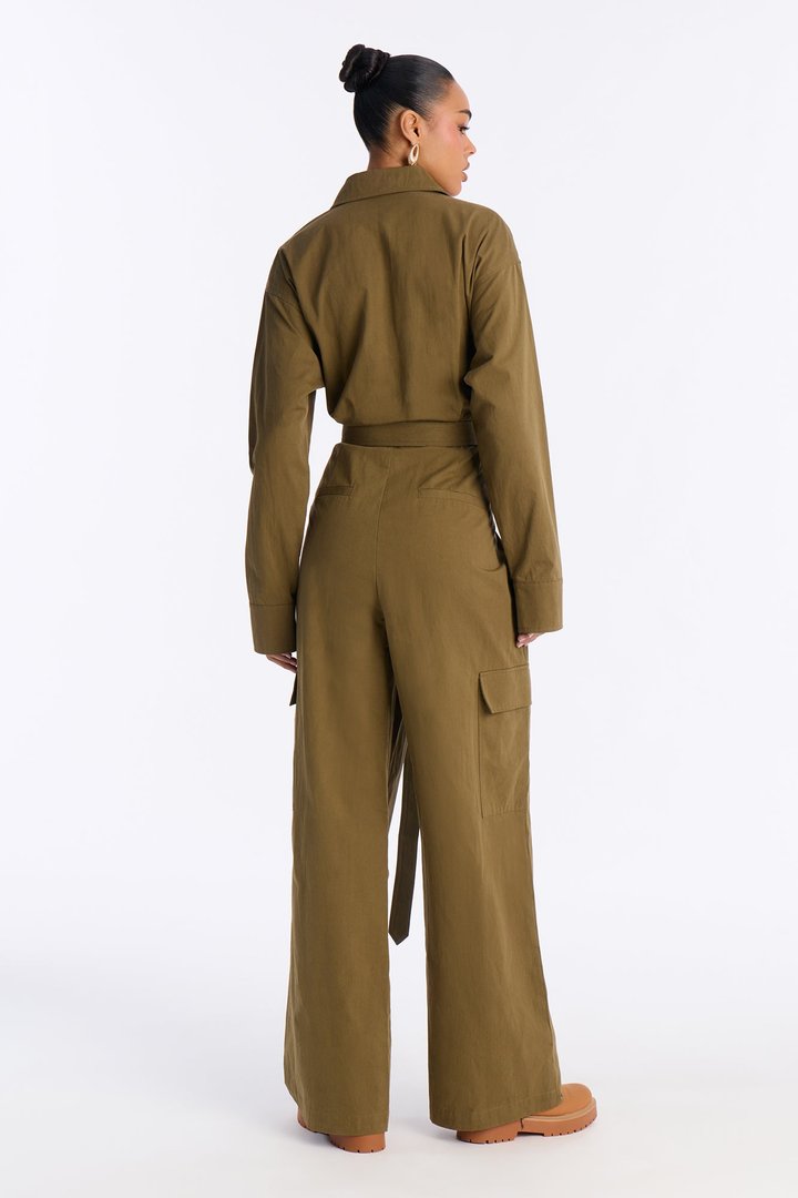 Streetwear Muse Utility Wide Leg Jumpsuit - Olive