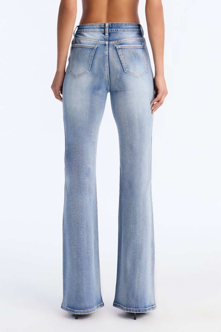 Starline Embellished Rhinestones Flare Leg Jeans - Medium Wash