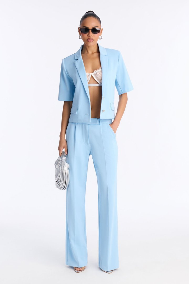 Kate Short Sleeve Blazer Pant Set - Light Blue