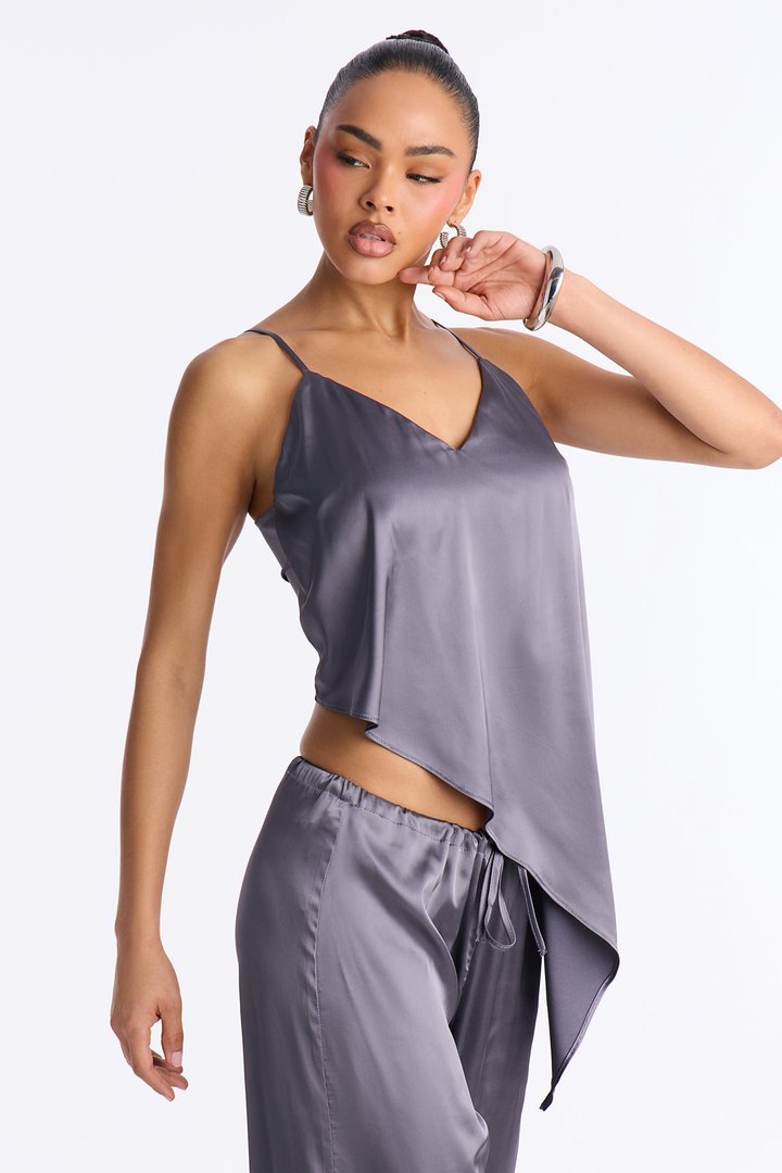 Seraphina Backless Satin Pant Set - Grey