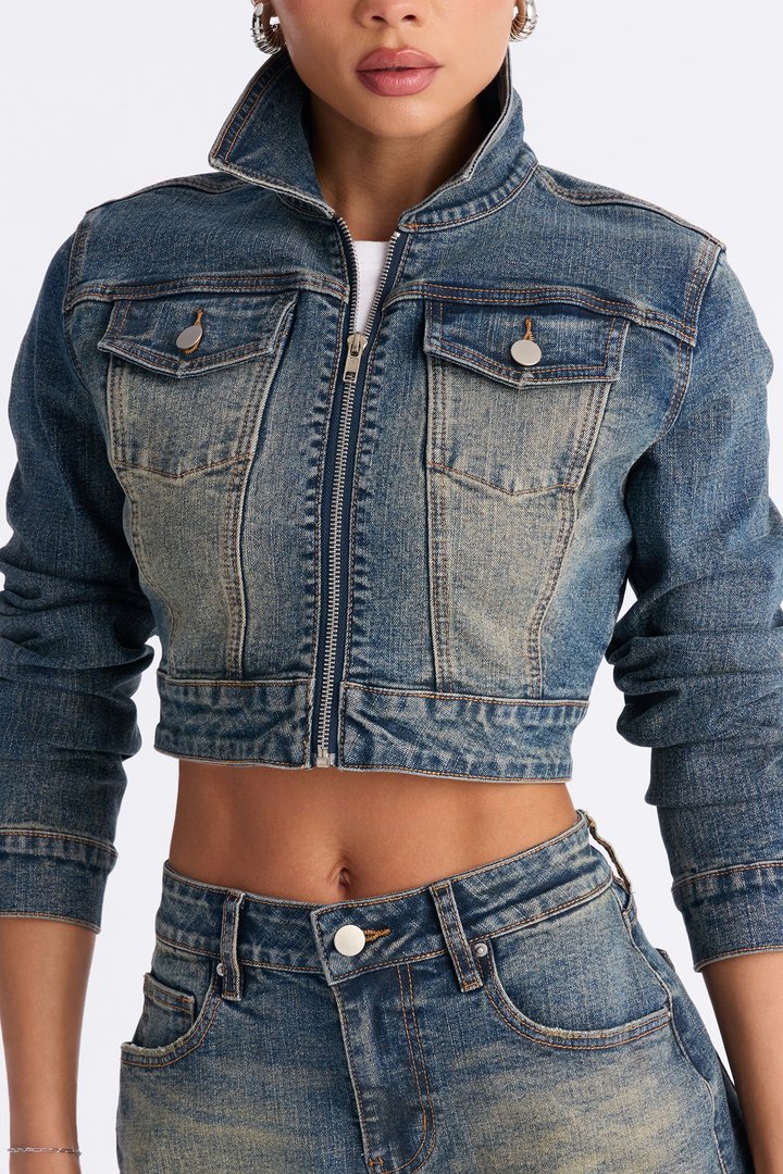 Short Fuse Stretch Denim Jacket - Vintage Wash