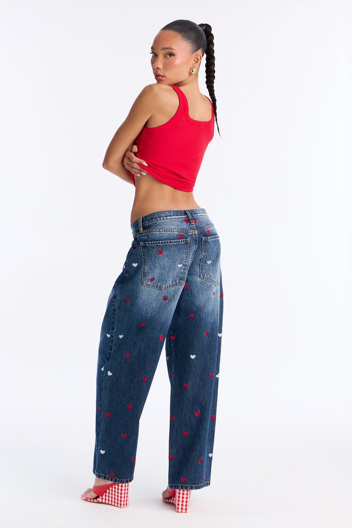 Lucky In Love Embroidered Jeans - Dark Wash