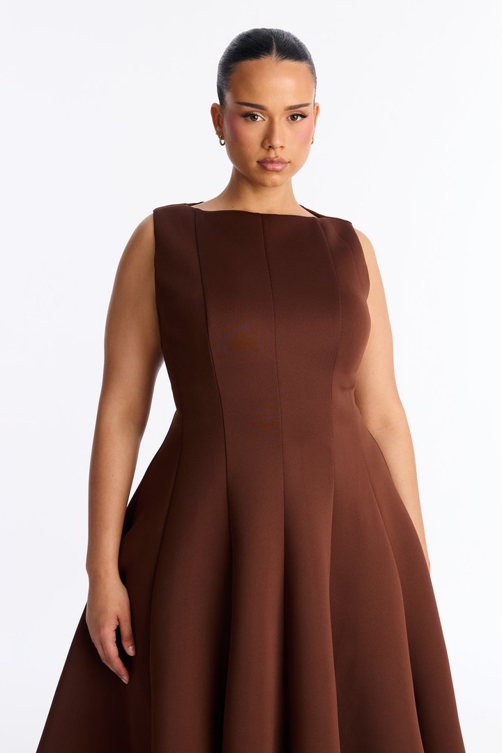 Sweet Sunday Pleated Midi Dress - Chocolate