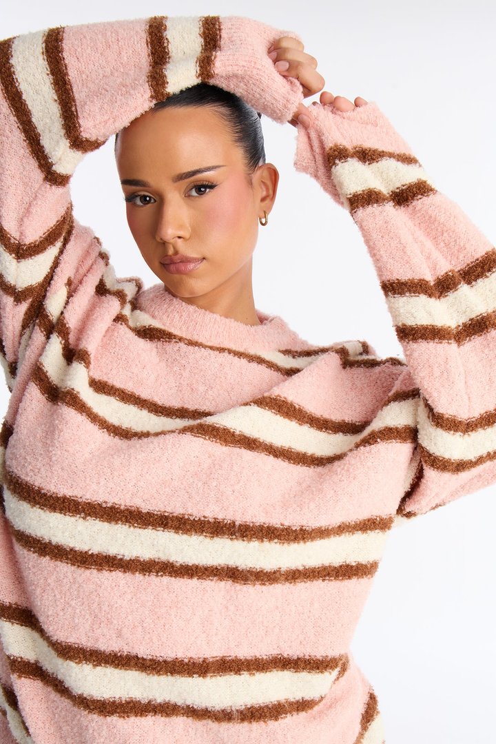 Quality Time Striped Pullover Sweater - Pink/combo