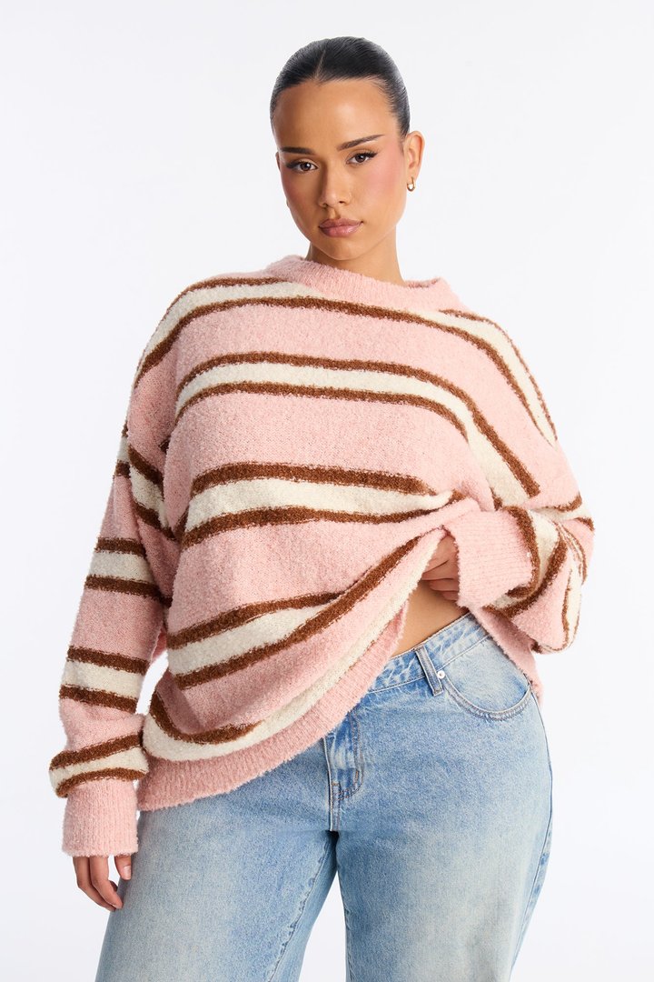 Quality Time Striped Pullover Sweater - Pink/combo