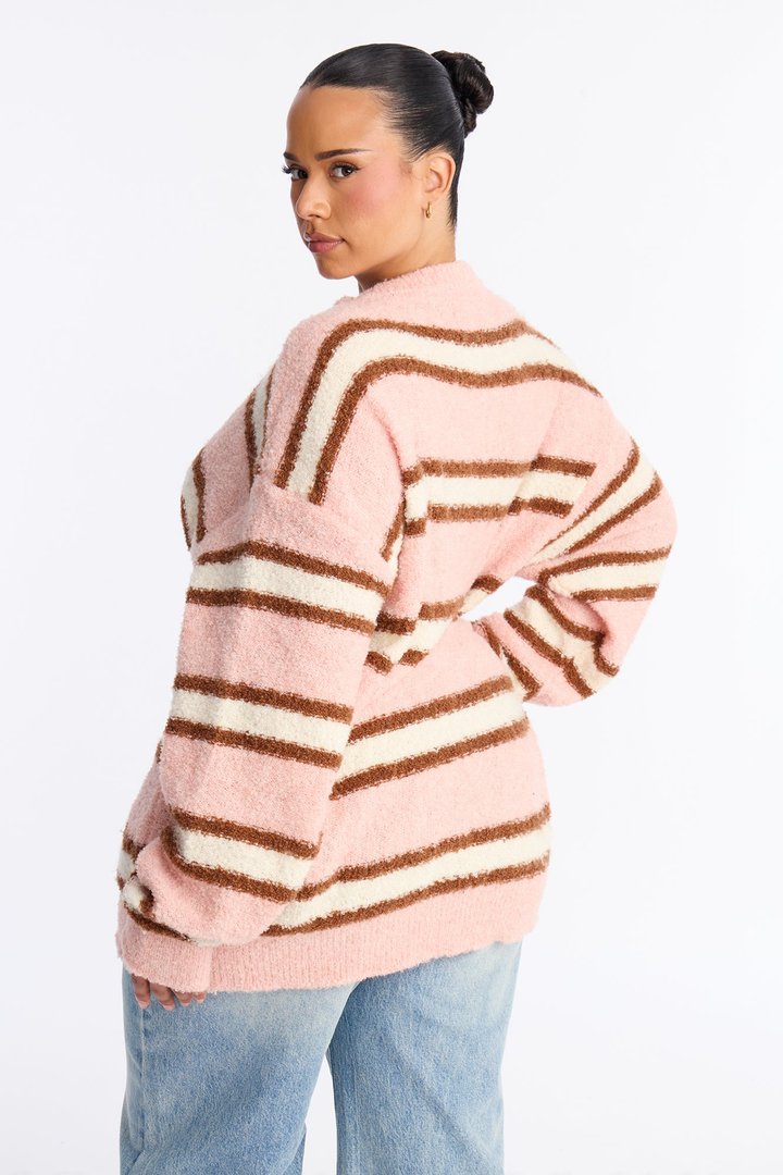 Quality Time Striped Pullover Sweater - Pink/combo