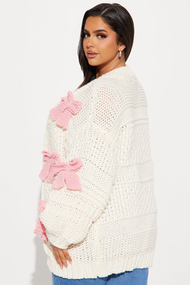In My Bow Era Chunky Knit Cardigan - Pink/combo