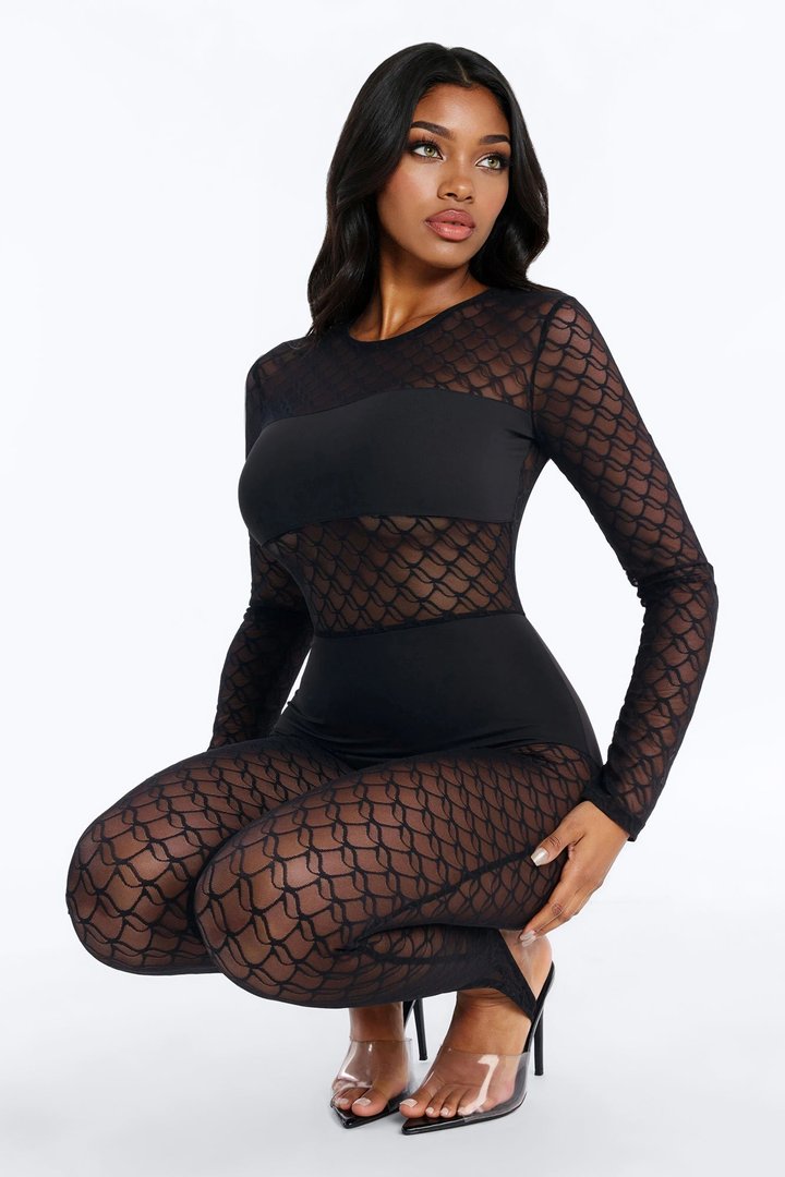 Kate Lace Stirrup Catsuit - Black