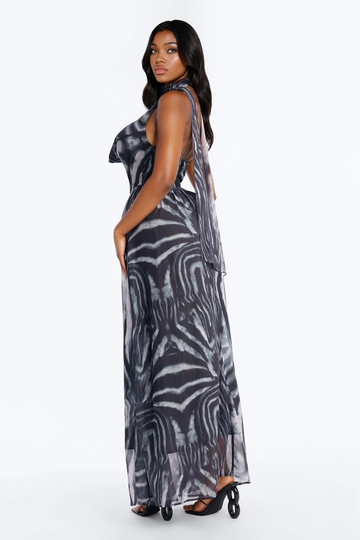 Sleek Mode Chiffon Maxi Dress - Black/combo