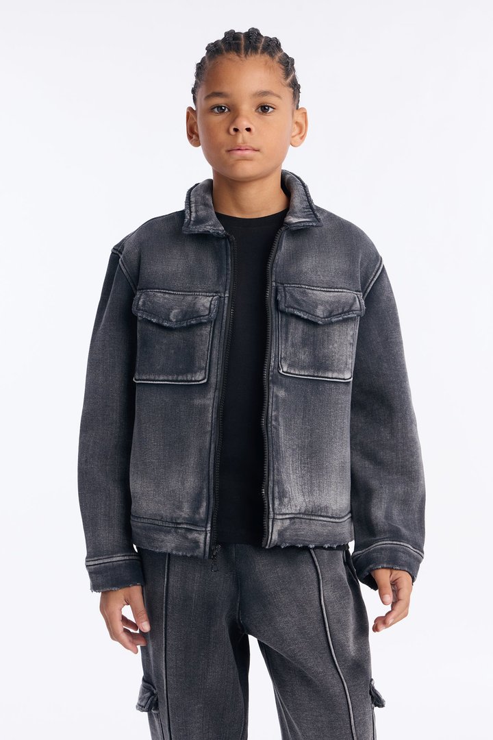 Mini Heavy Wash Relaxed Fleece Jacket - Black Wash