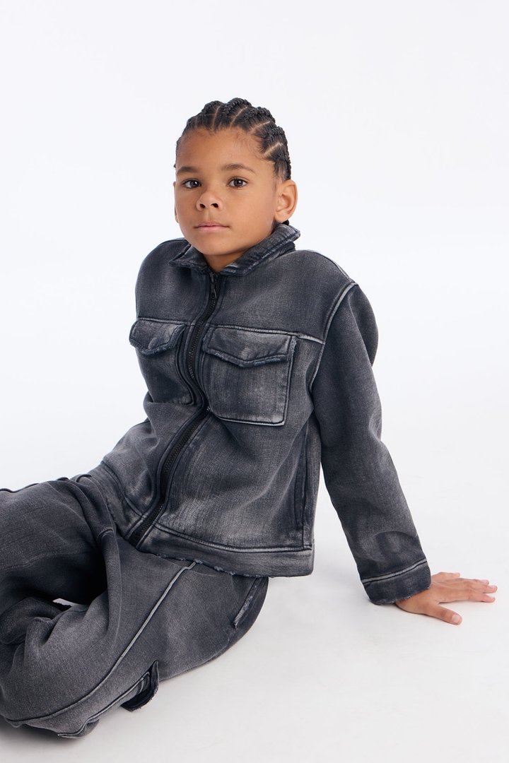 Mini Heavy Wash Relaxed Fleece Jacket - Black Wash