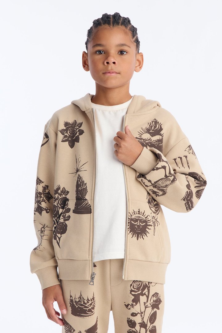 Mini Rogue Culture Zip Up Hoodie - Taupe