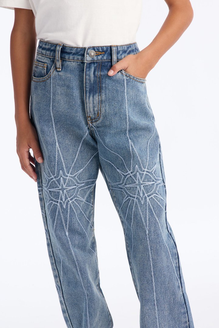 Mini Straight Galaxy Star Jean - Medium Blue Wash