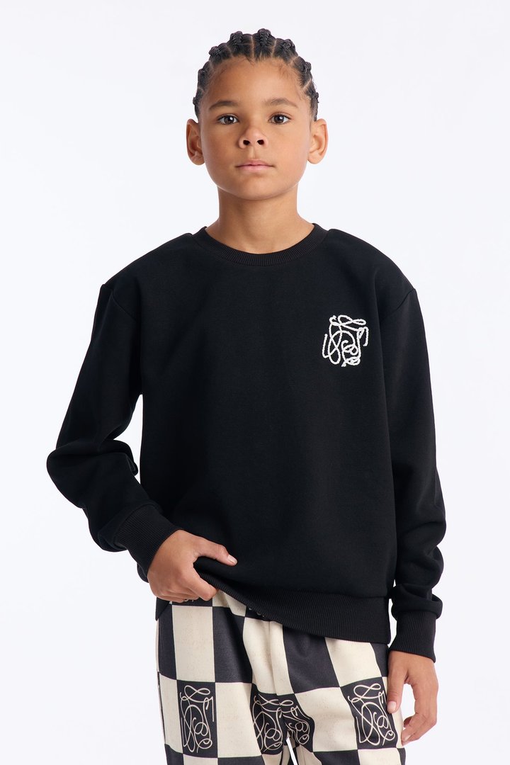 Mini Checkered Crewneck Sweatshirt - Black