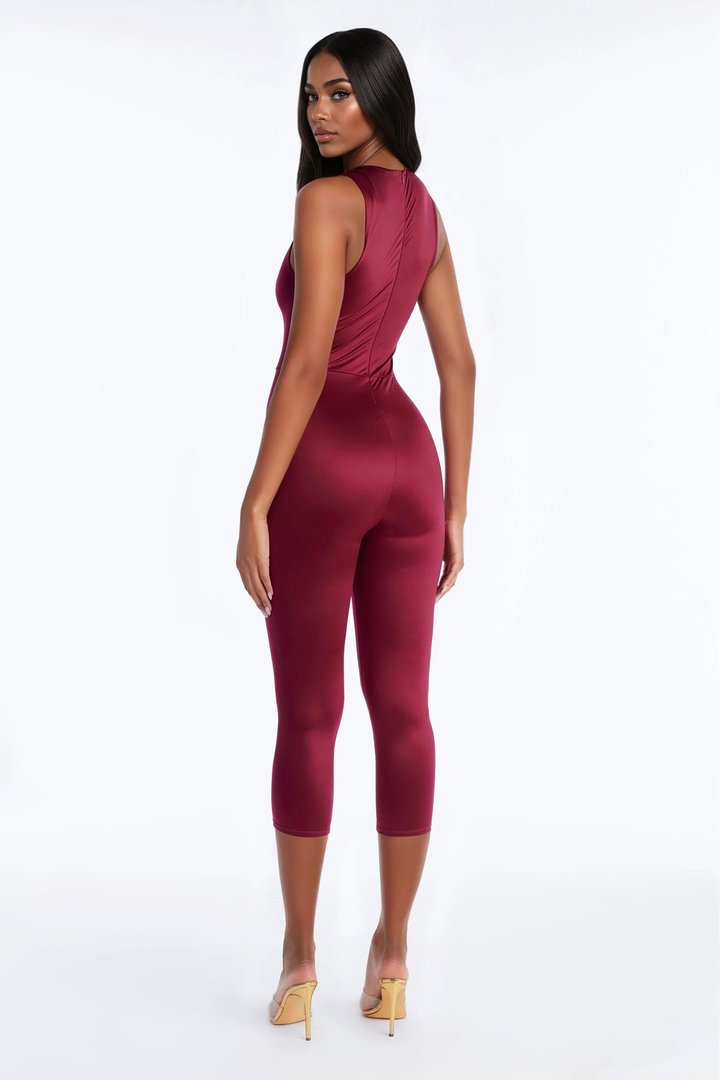 Hana High Neck Capri Catsuit - Red
