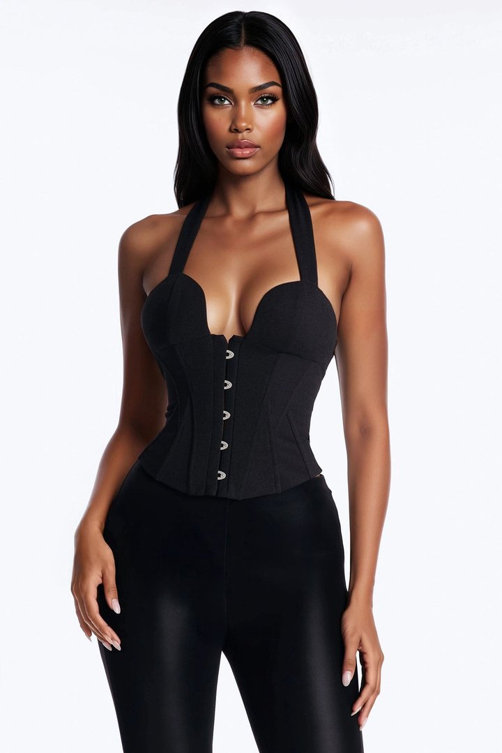 Hottest Lover Girl Sleeveless Corset Top - Black