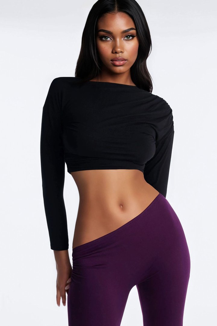 Don't Peek Ruched Asymmetrical Low Rise Legging - Plum