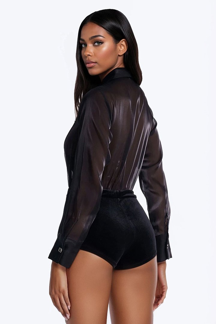 Rosalyn Velvet Belted Romper - Black