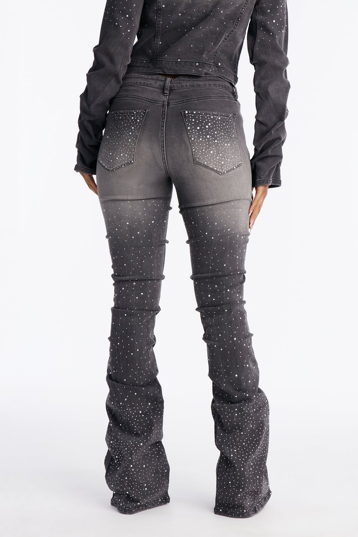 That Girl Embellished Stacked Flare Jeans - Grey