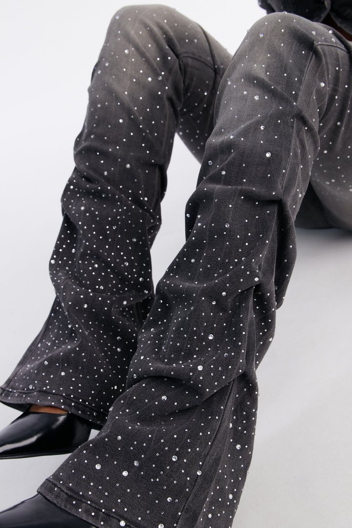 That Girl Embellished Stacked Flare Jeans - Grey