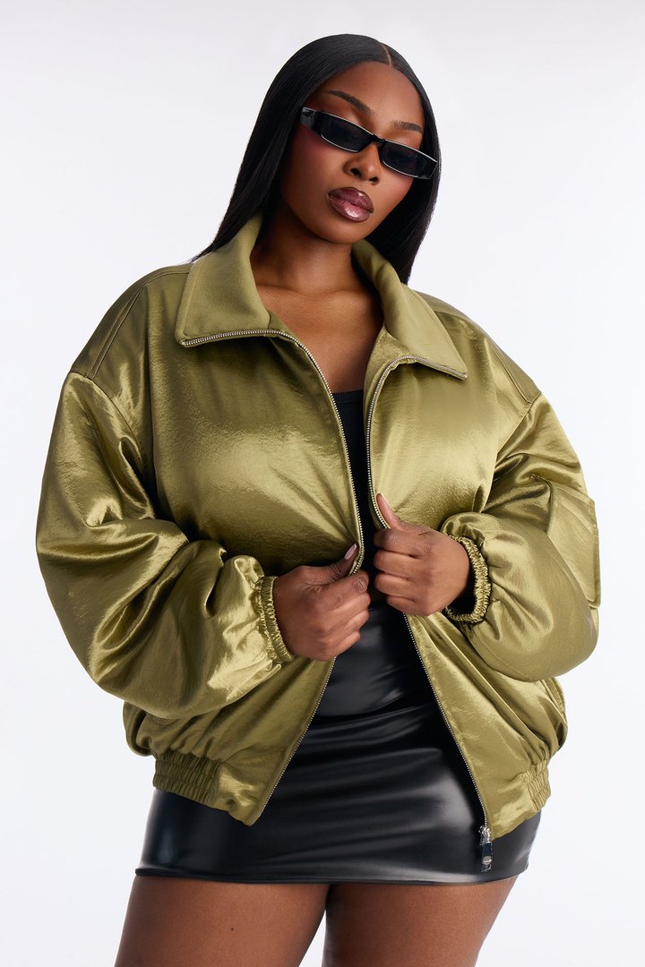 Remy Cargo Satin Bomber Jacket - Olive