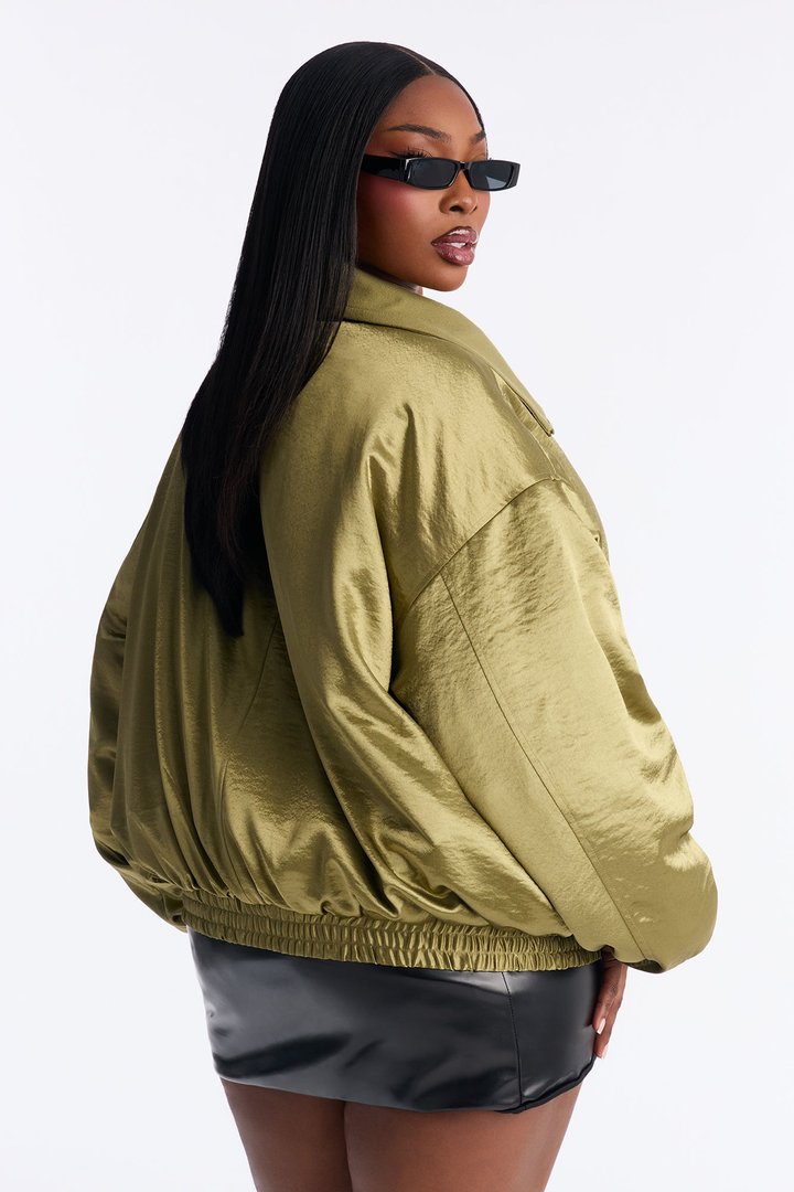 Remy Cargo Satin Bomber Jacket - Olive