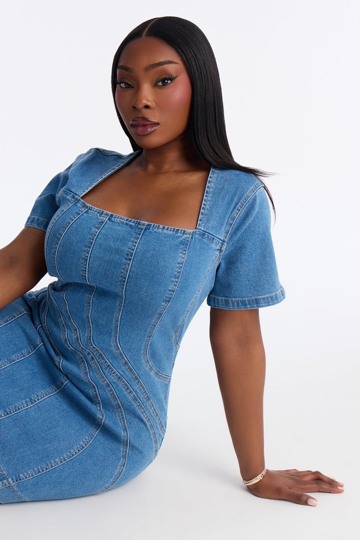 Maisie Short Sleeve Denim Mini Dress - Denim