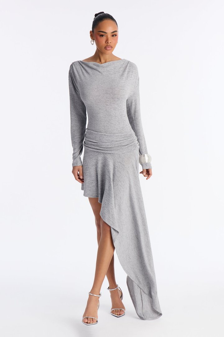 Nylah Asymmetrical Sweater Mini Dress - Grey