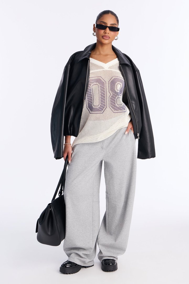 Juni Heavy Knit Jersey Barrel Leg Pant 31″ - Heather Grey