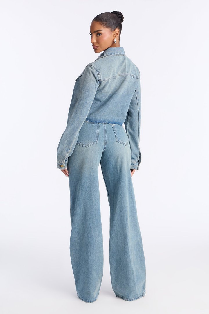 Tamara Washed Denim Jacket Pant Set - Medium Wash