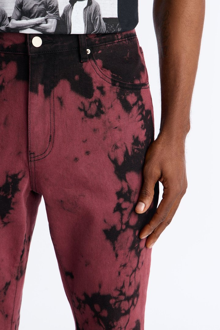 Stacked Skinny Flare Dare Ya Tie Dyed Jean - Burgundy