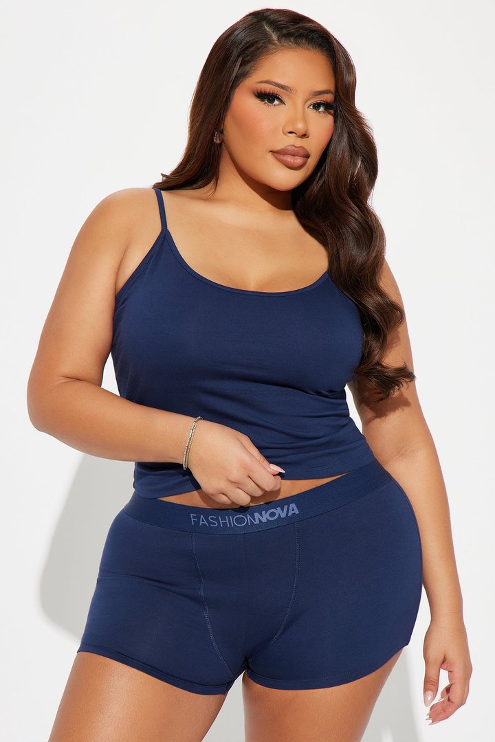 FN Mood Cotton PJ Boxer Short Set - Navy