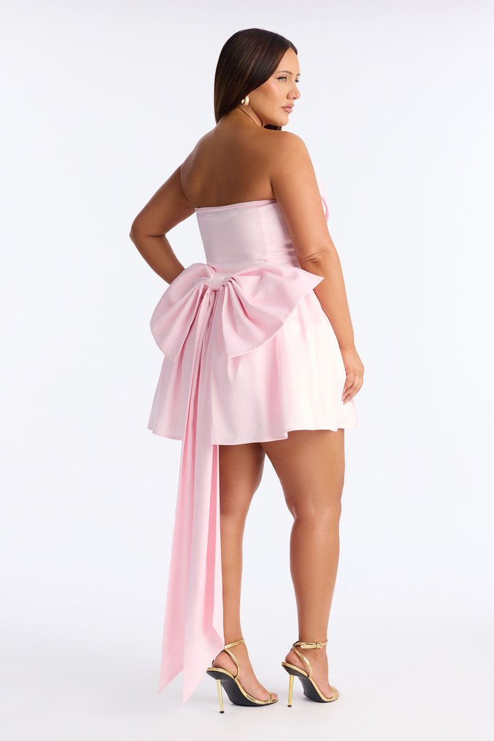 Livia Bow Satin Mini Dress - Pink