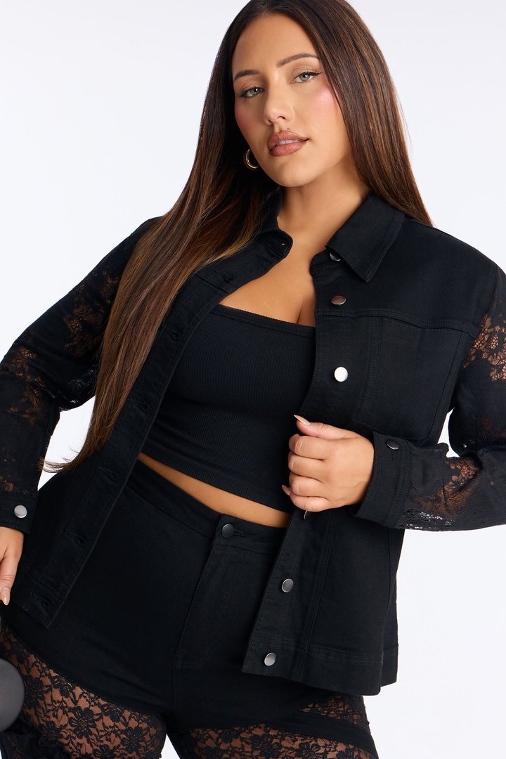 Dreamcatcher Lace Stretch Denim Jacket - Black