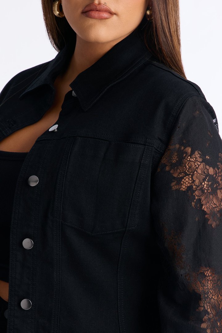 Dreamcatcher Lace Stretch Denim Jacket - Black