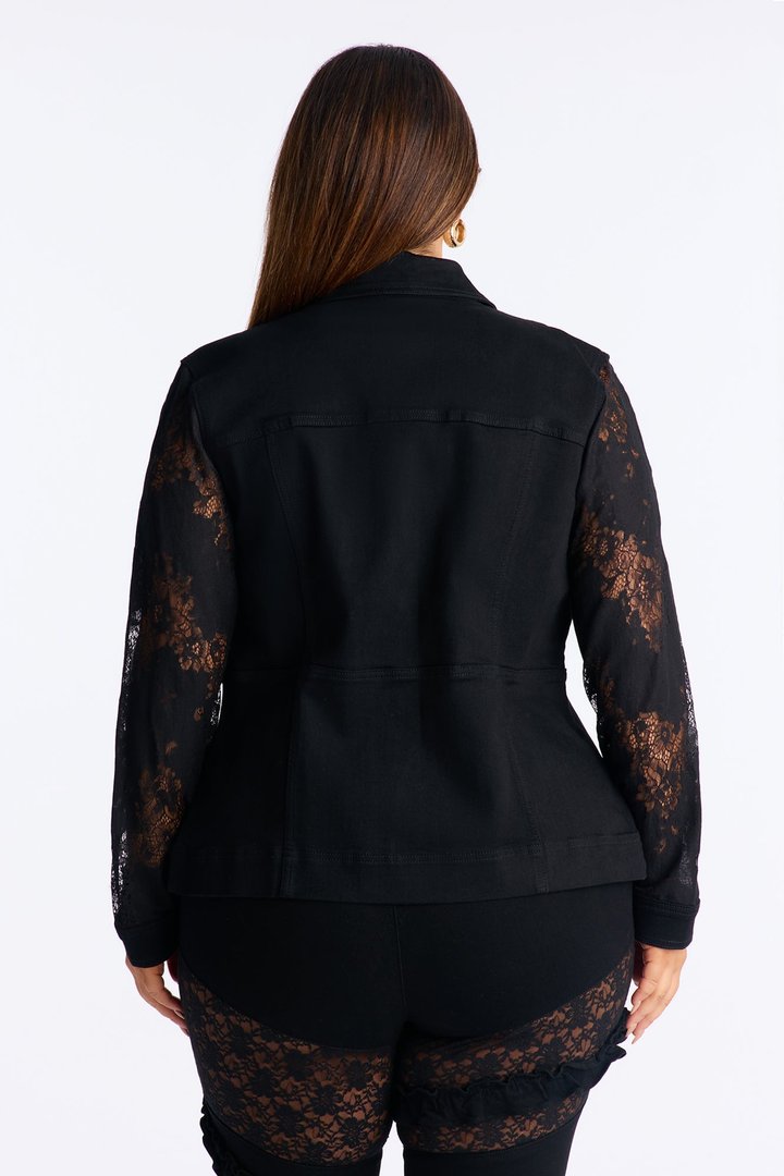 Dreamcatcher Lace Stretch Denim Jacket - Black