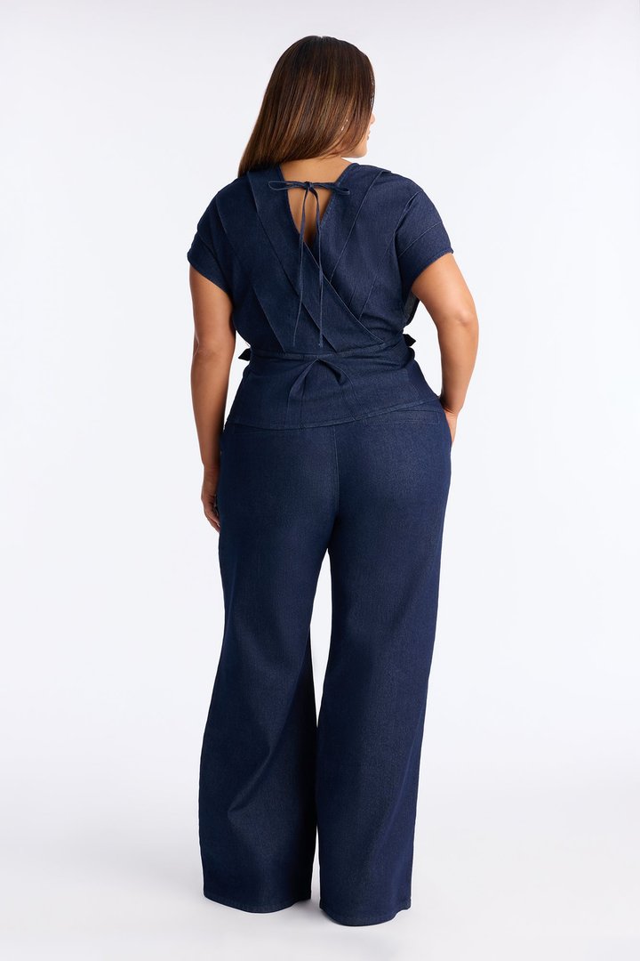 Gigi Denim Buckle Pant Set - Dark Denim