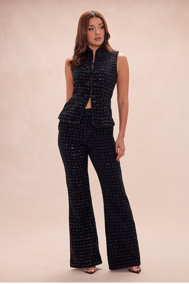 Romey Embellished Tweed Pant Set - Black