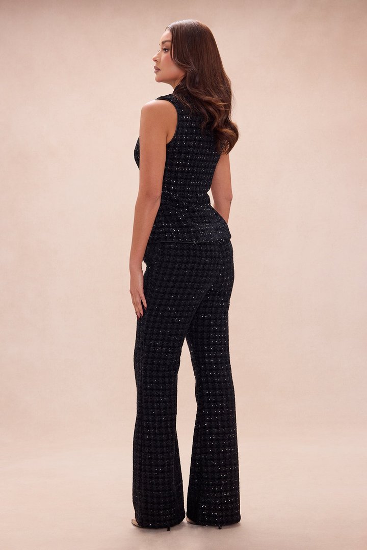 Romey Embellished Tweed Pant Set - Black