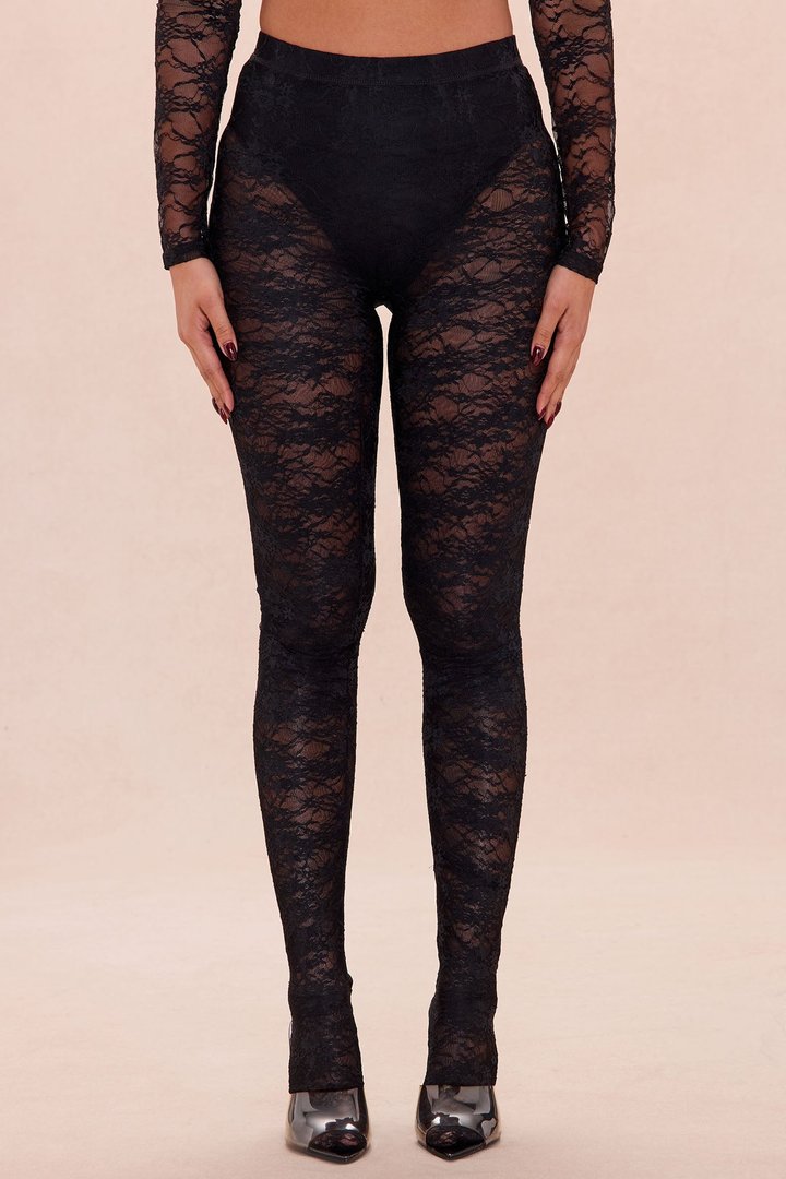 Gabriette Sheer Lace Footed Legging - Black