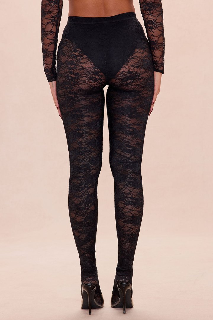 Gabriette Sheer Lace Footed Legging - Black
